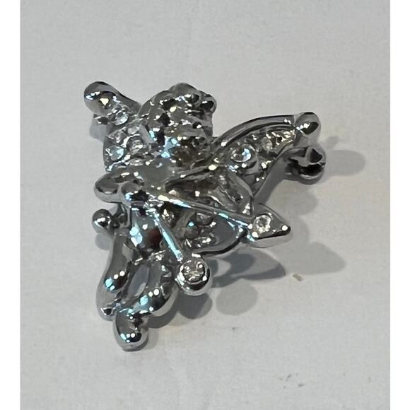 NWOT Cherub Angel Silver Tone Rhinestones on Wings Bow and Arrow Brooch Pin - Picture 1 of 7